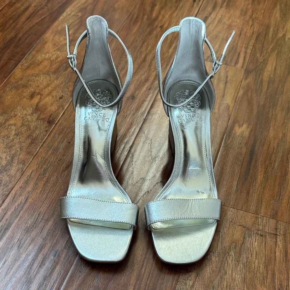Vince Camuto Margry Ankle Strap Block Heel Sandal Silver Size 9